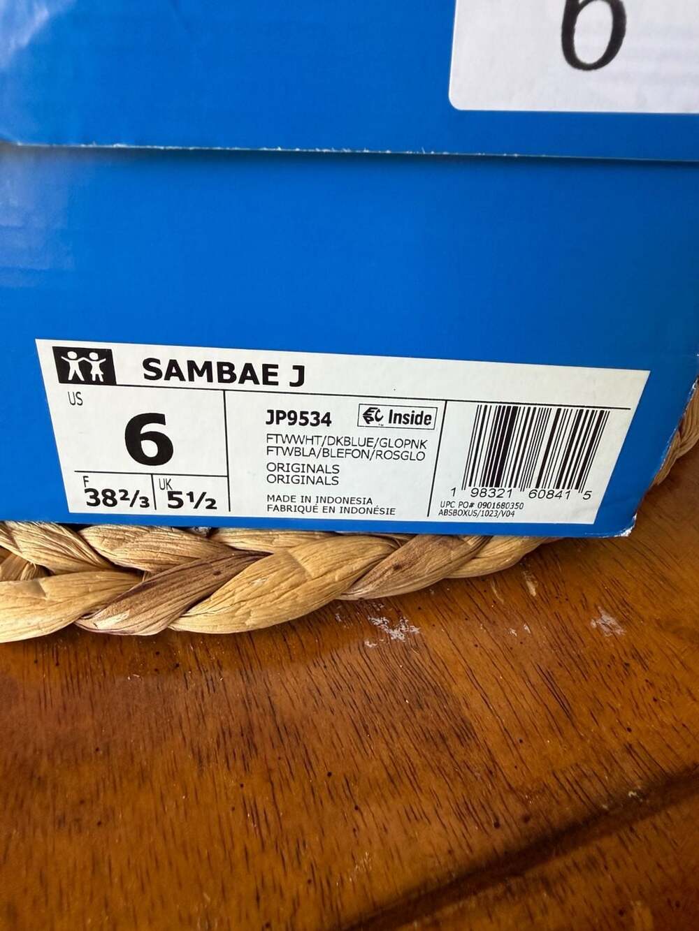 Adidas Sambae J Size 6 White Dark Blue Pink Gum Platform Sneakers - Picture 4 of 4
